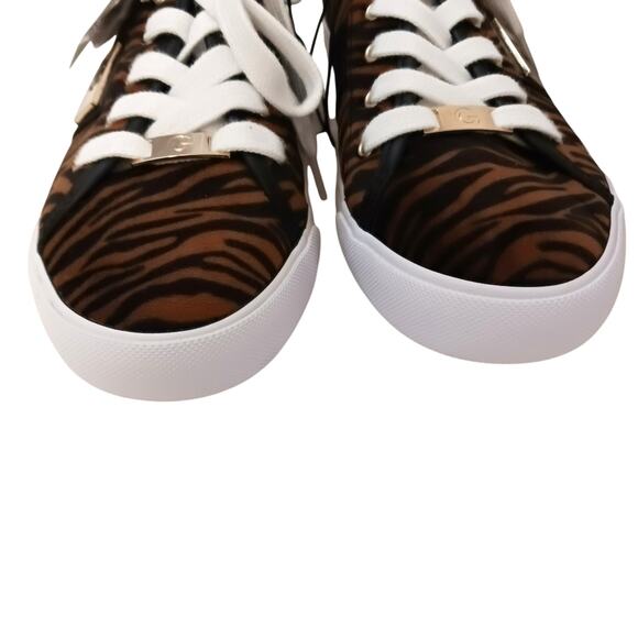 NEW! GUESS Tiger Animal Print Sneakers Womens 8 Brown Velour Avant Garde Glam - Picture 14 of 16